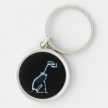 X-RAY SKELETON DOG SITTING - BLUE & BLACK KEYCHAINS