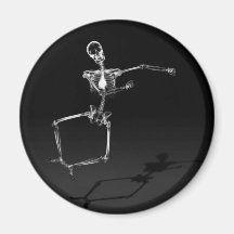 X-RAY SKELETON JOY LEAP B&W FRIDGE MAGNETS
