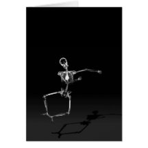 X-RAY SKELETON JOY LEAP B&W GREETING CARD