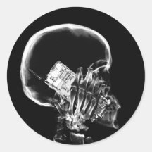 X-RAY SKELETON ON CELL PHONE BLACK & WHITE STICKER