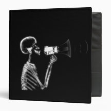 X-RAY SKELETON ON MEGAPHONE - B&W 3 RING BINDER