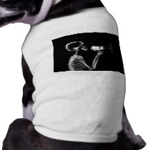 X-RAY SKELETON ON MEGAPHONE - B&W DOG T-SHIRT