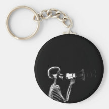 X-RAY SKELETON ON MEGAPHONE - B&W KEY CHAINS