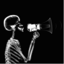 X-RAY SKELETON ON MEGAPHONE - B&W PHOTO CUTOUTS
