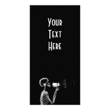 X-RAY SKELETON ON MEGAPHONE - B&W PHOTO GREETING CARD