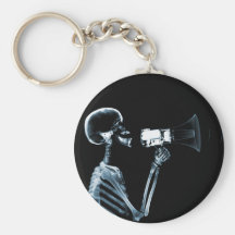 X-RAY SKELETON ON MEGAPHONE - BLUE KEYCHAINS