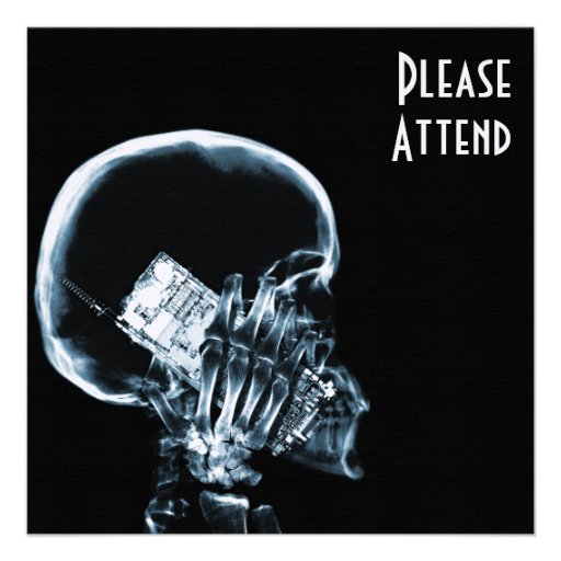 X-RAY SKELETON ON PHONE - BLUE CUSTOM INVITATIONS