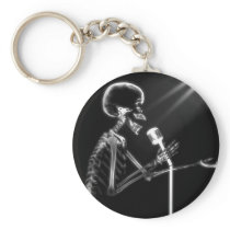 X-RAY SKELETON SINGING ON RETRO MIC - B&W