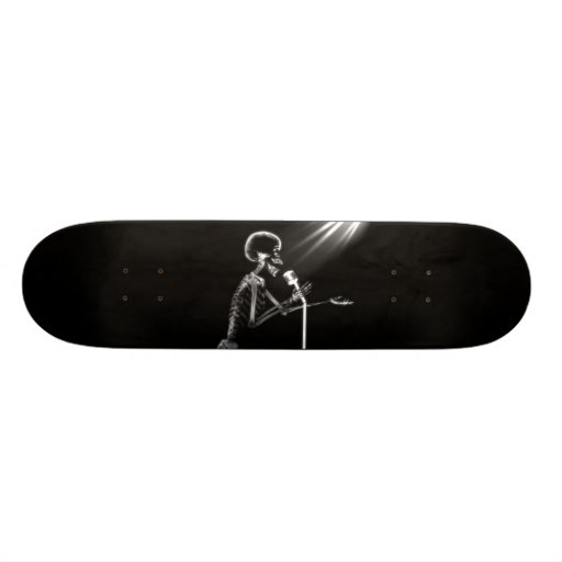 X-RAY SKELETON SINGING ON RETRO MIC - B&W SKATEBOARD DECK