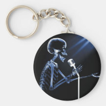 X-RAY SKELETON SINGING ON RETRO MIC - BLUE KEYCHAINS