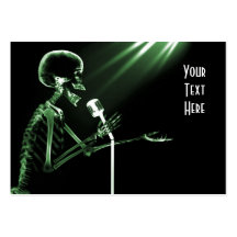 X-RAY SKELETON SINGING ON RETRO MIC - GREEN BUSINESS CARD TEMPLATES