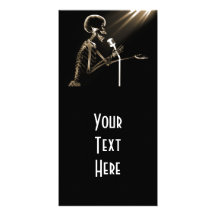 X-RAY SKELETON SINGING ON RETRO MIC - SEPIA PHOTO CARD TEMPLATE