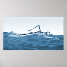 X-Ray Skeleton Swimming in Lake Blue Print