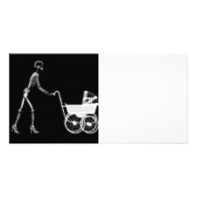 X-RAY SKELETON WOMAN & BABY CARRIAGE - B&W PERSONALIZED PHOTO CARD
