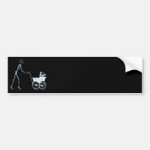 X-RAY SKELETON WOMAN & BABY CARRIAGE - BLUE BUMPER STICKERS