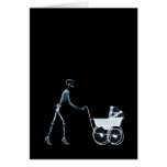 X-RAY SKELETON WOMAN & BABY CARRIAGE - BLUE GREETING CARD