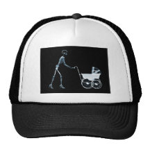X-RAY SKELETON WOMAN & BABY CARRIAGE - BLUE MESH HATS