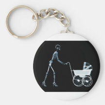 X-RAY SKELETON WOMAN & BABY CARRIAGE - BLUE KEY CHAIN