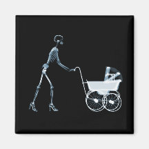 X-RAY SKELETON WOMAN & BABY CARRIAGE - BLUE FRIDGE MAGNET