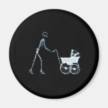 X-RAY SKELETON WOMAN & BABY CARRIAGE - BLUE REFRIGERATOR MAGNET