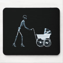 X-RAY SKELETON WOMAN & BABY CARRIAGE - BLUE MOUSEPAD