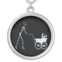 X-RAY SKELETON WOMAN & BABY CARRIAGE - BLUE CUSTOM JEWELRY