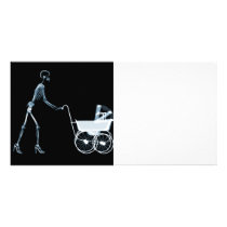 X-RAY SKELETON WOMAN & BABY CARRIAGE - BLUE