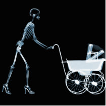 X-RAY SKELETON WOMAN & BABY CARRIAGE - BLUE