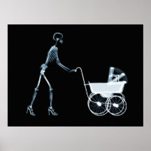X-RAY SKELETON WOMAN & BABY CARRIAGE - BLUE POSTERS