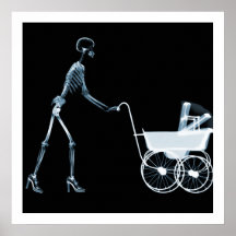 X-RAY SKELETON WOMAN & BABY CARRIAGE - BLUE PRINT