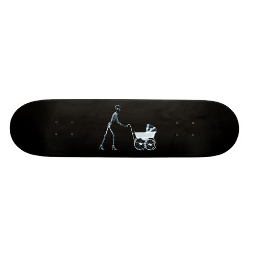 X-RAY SKELETON WOMAN & BABY CARRIAGE - BLUE SKATE BOARD