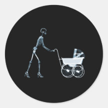 X-RAY SKELETON WOMAN & BABY CARRIAGE - BLUE STICKER