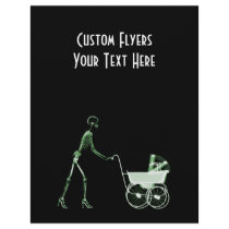 X-RAY SKELETON WOMAN & BABY CARRIAGE - GREEN