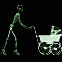 X-RAY SKELETON WOMAN & BABY CARRIAGE - GREEN