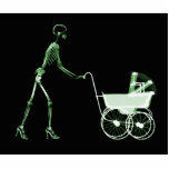 X-RAY SKELETON WOMAN & BABY CARRIAGE - GREEN photo sculptures