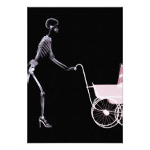 X-RAY SKELETON WOMAN & BABY CARRIAGE - PINK INVITATIONS