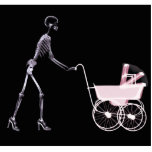 X-RAY SKELETON WOMAN & BABY CARRIAGE - PINK photo sculptures
