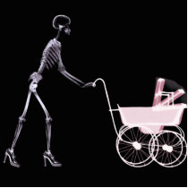 X-RAY SKELETON WOMAN & BABY CARRIAGE - PINK