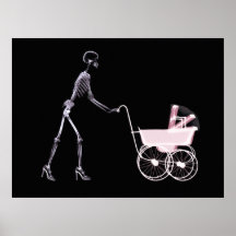 X-RAY SKELETON WOMAN & BABY CARRIAGE - PINK POSTERS