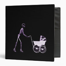 X-RAY SKELETON WOMAN & BABY CARRIAGE - PURPLE 3 RING BINDER