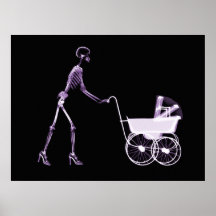 X-RAY SKELETON WOMAN & BABY CARRIAGE - PURPLE POSTER