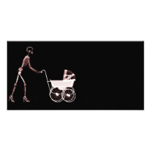 X-RAY SKELETON WOMAN & BABY CARRIAGE - RED PHOTO CARDS