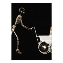 X-RAY SKELETON WOMAN & BABY CARRIAGE - SEPIA ANNOUNCEMENTS