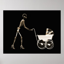 X-RAY SKELETON WOMAN & BABY CARRIAGE - SEPIA PRINT