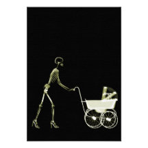 X-RAY SKELETON WOMAN & BABY CARRIAGE - YELLOW INVITATION