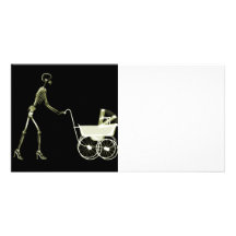 X-RAY SKELETON WOMAN & BABY CARRIAGE - YELLOW PHOTO CARD TEMPLATE