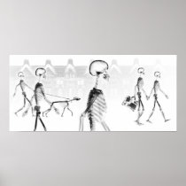 X-Ray Skeletons Afternoon Stroll Black & White Posters