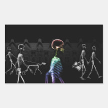 X-Ray Skeletons Midnight Stroll - B&W & Rainbow Rectangular Stickers