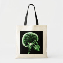 X-RAY SKULL BRAIN - GREEN TOTE BAGS