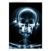 X-RAY VISION MUSIC HEADPHONES SKELETON - BLUE GREETING CARD
